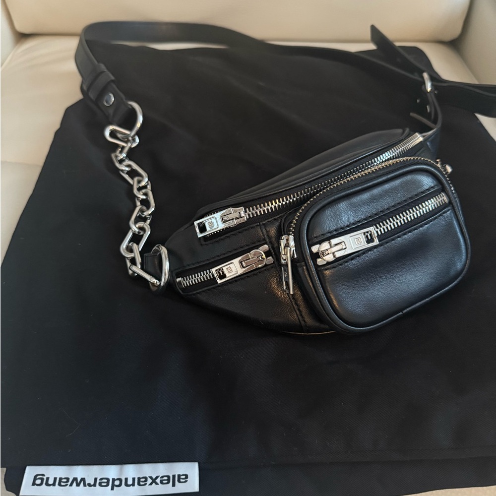 Authentic Alexander Wang Black and Silver Belt Bag with Modern Design